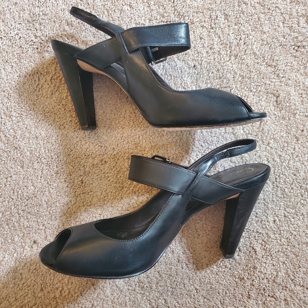 EUC Cole Haan Black Leather Peep-toe Heels